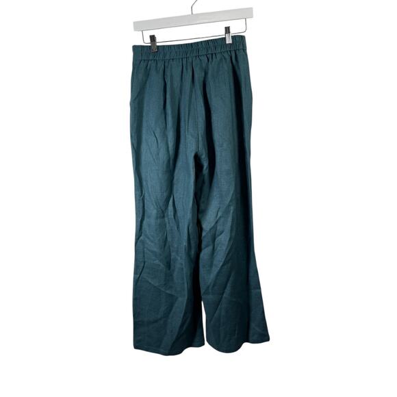 Lintico Blue 100% Linen Wide Leg Pants Button Fly Lagenlook Coastal Women Medium - Picture 3 of 6